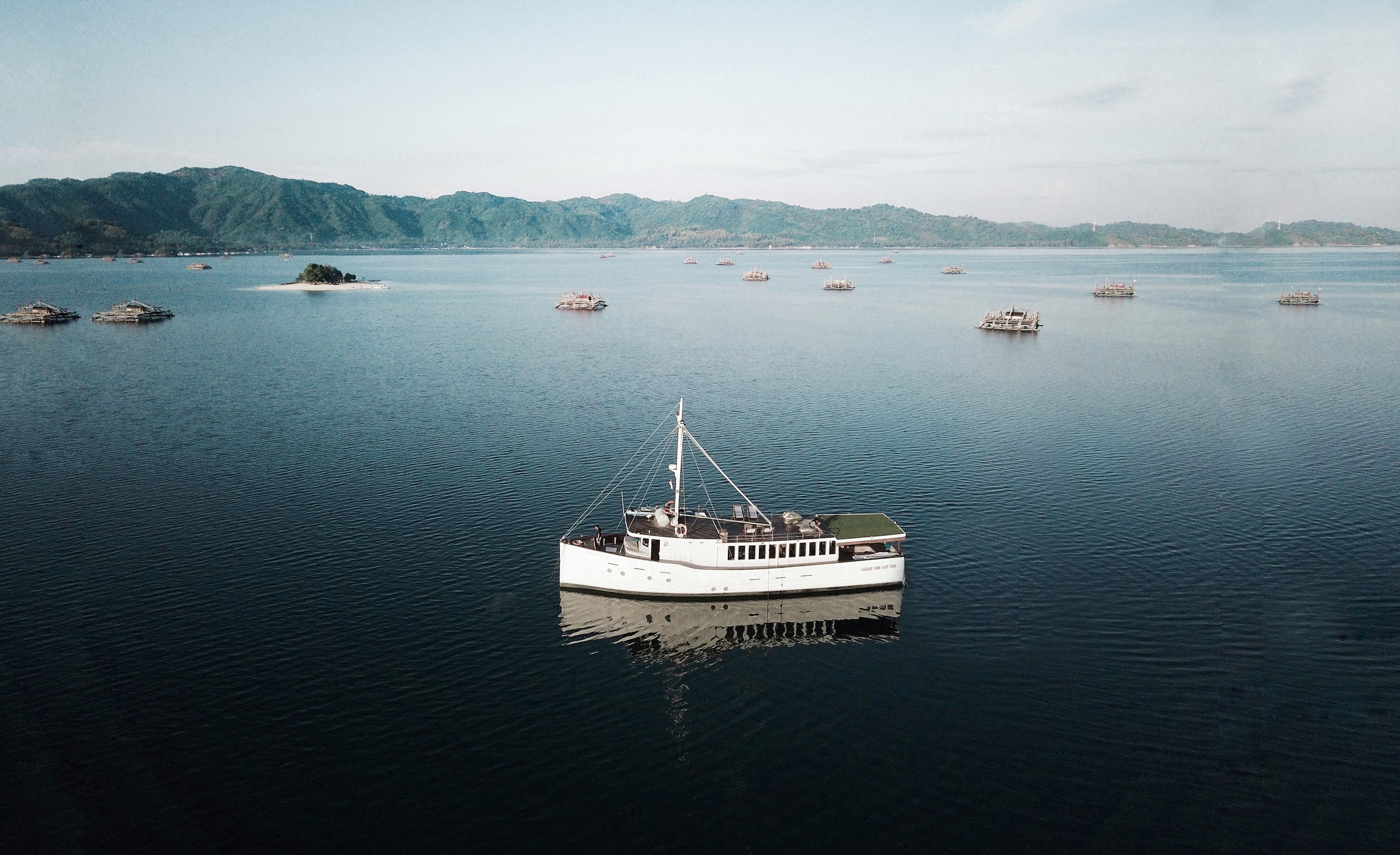 A luxury yacht at anchor in Indonesian waters